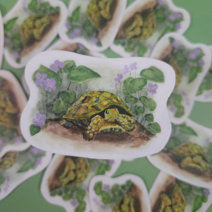 Turtle and violets sticker | 3x3” Waterproof Vinyl Decal