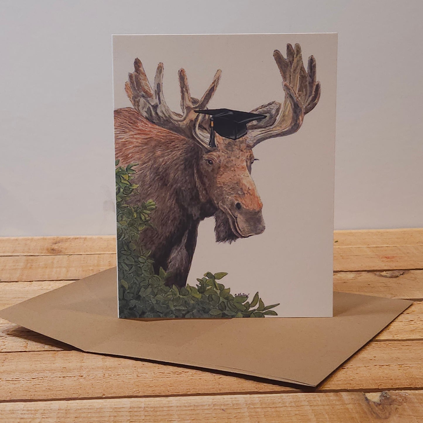 Moose in Cap Graduation Greeting Card | 4.25 x 5.5 inches | Kraft Envelope Included
