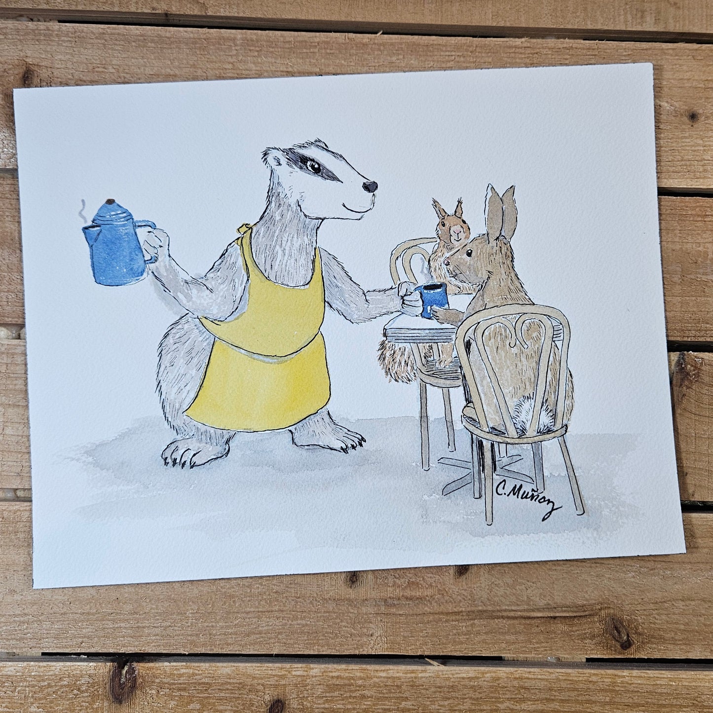 Baking Badger with yellow apron (2 painting set)