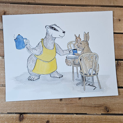 Baking Badger with yellow apron (2 painting set)