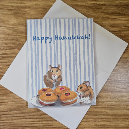 Whimsical Mice and Sufganiyot Hanukkah Greeting Card