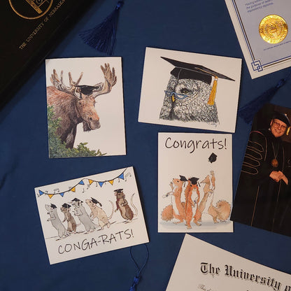 “Congrats” Red Squirrels Graduation Greeting Card | 4.25 x 5.5 inches | Kraft Envelope Included