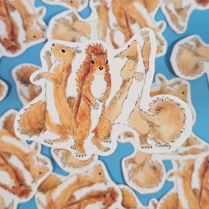 Squirrel Trio Showbiz Sticker – 3x3 Inch Waterproof Vinyl Decal