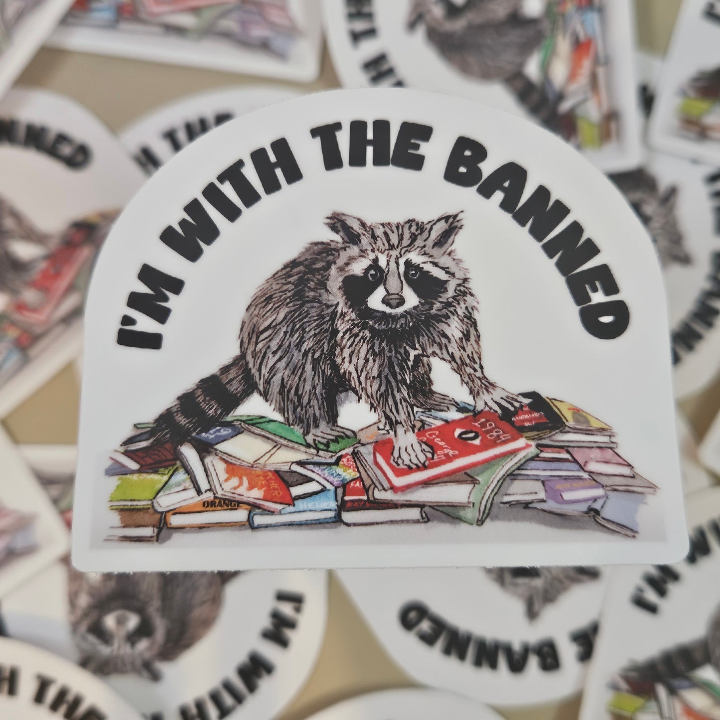 Raccoon Banned Books Sticker - 3x3” waterproof vinyl decal