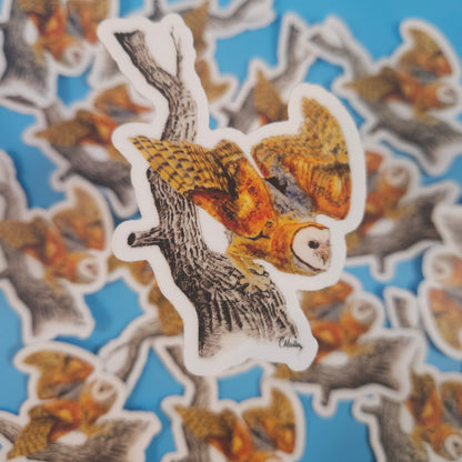 Barn Owl Heading Out sticker - 3x3” waterproof vinyl decal