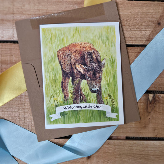 Welcome Little One Highland Calf Greeting Card