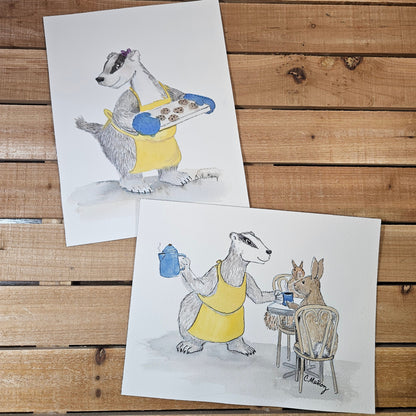 Baking Badger with yellow apron (2 painting set)