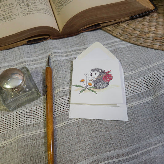Hedgehog Mini Greeting Card – whimsical woodland animal gift, perfect for holidays and everyday use.