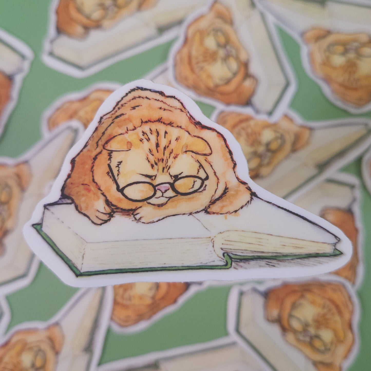 Cat Reading a Book Sticker – 3x3 Inch Waterproof Vinyl Decal