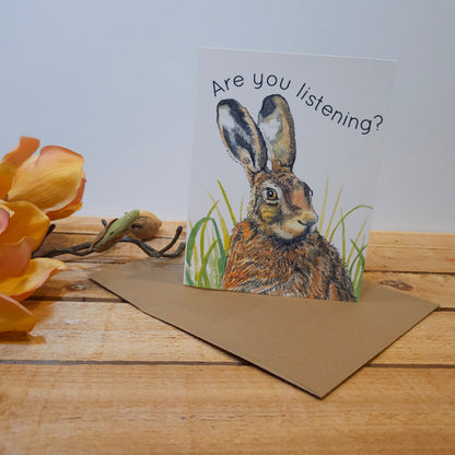 Are You Listening? Rabbit Greeting Card - Whimsical Woodland
