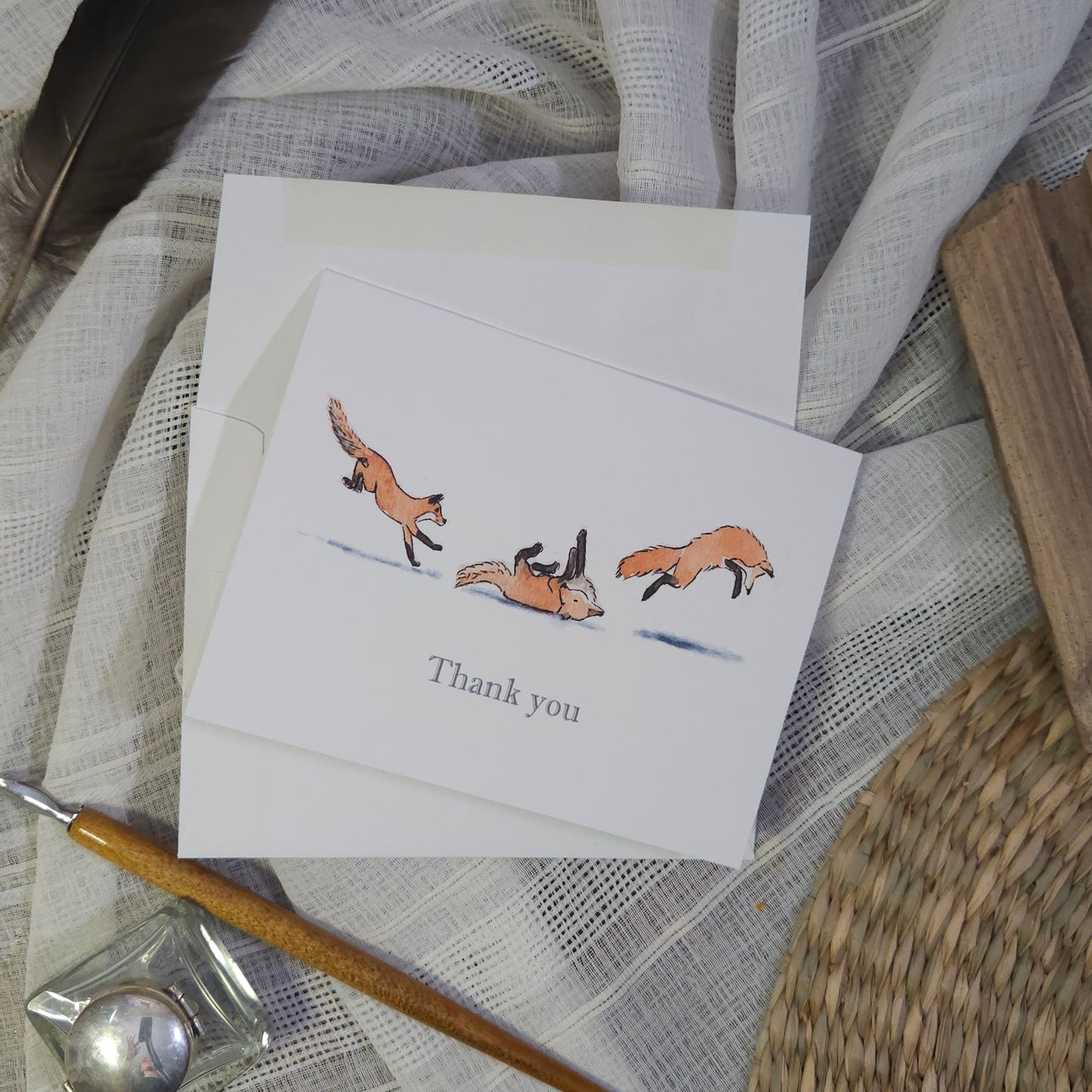 Frolicking Fox Thank You Greeting Card