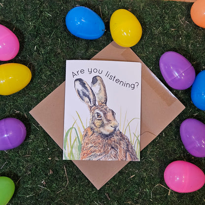 Are You Listening? Rabbit Greeting Card - Whimsical Woodland