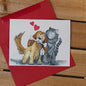 Valentine’s Day Greeting Card — Dog & Cat Friendship | 4.25 x 5.5 inches | Red Envelope Included