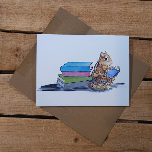 Book Lover Chipmunk Greeting Card - Whimsical Woodland
