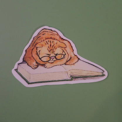 Cat Reading a Book Sticker – 3x3 Inch Waterproof Vinyl Decal
