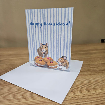 Whimsical Mice and Sufganiyot Hanukkah Greeting Card