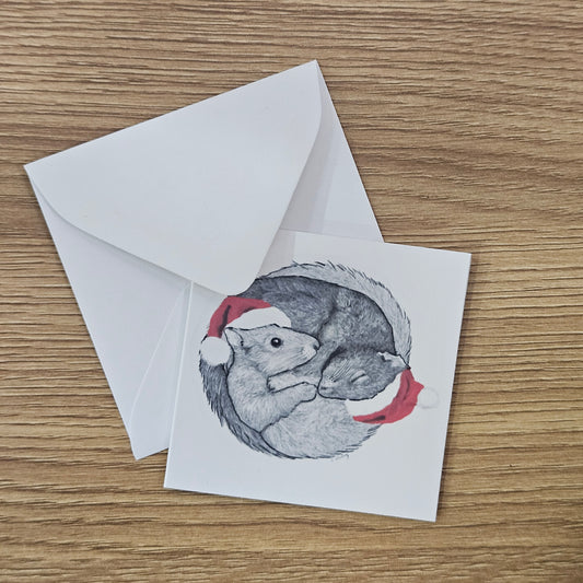 Snuggling Squirrels Mini Enclosure Card | 3x3 Holiday Tag