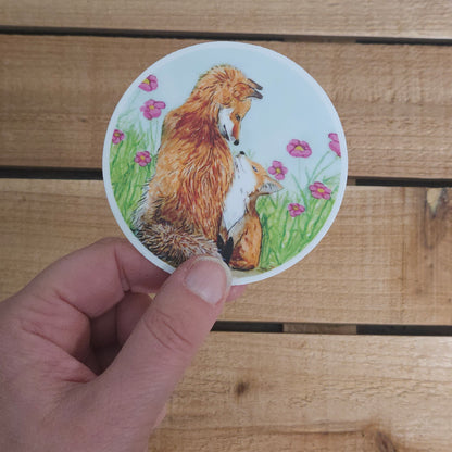 Mama and Baby Fox Sticker - waterproof vinyl | 3x3 inches | Critterwit