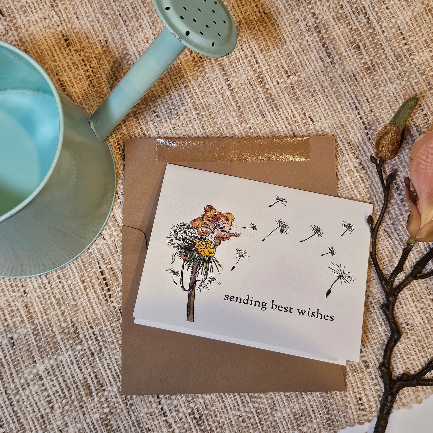 Sending Best Wishes Mouse and Dandelion Card