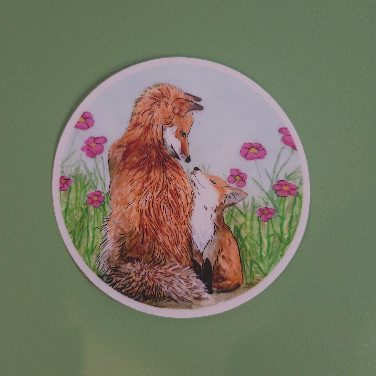 Mama &amp; Baby Fox Sticker – 3x3 Inch Waterproof Vinyl Decal