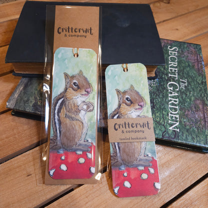 Chipmunk on Mushroom Bookmark - Whimsical Woodland Reading Companion