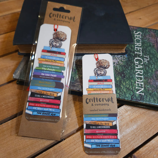 Banned Books Stack – Illustrated Woodland Bookmark