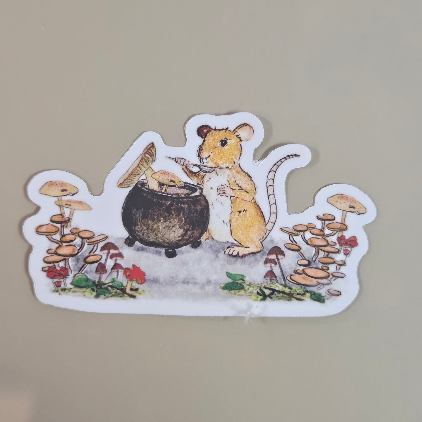Mouse and Mushrooms Sticker - 3x3 waterproof vinyl decal