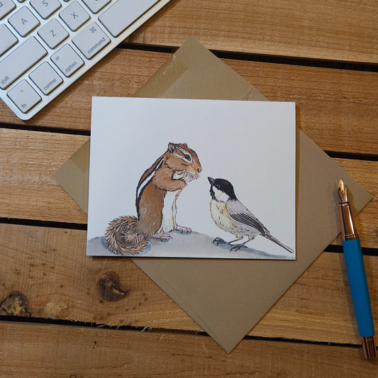 So, are you okay? - Chickadee and chipmunk Woodland Greeting Card