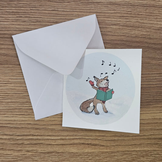 Caroling Fox Mini Enclosure Card | 3x3 Christmas Gift Tag