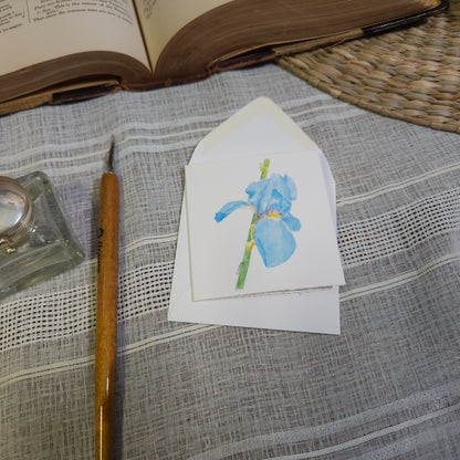 Blue Iris Mini Greeting Card – whimsical woodland animal gift, perfect for holidays and everyday use.
