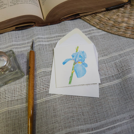 Blue Iris Mini Greeting Card – whimsical woodland animal gift, perfect for holidays and everyday use.