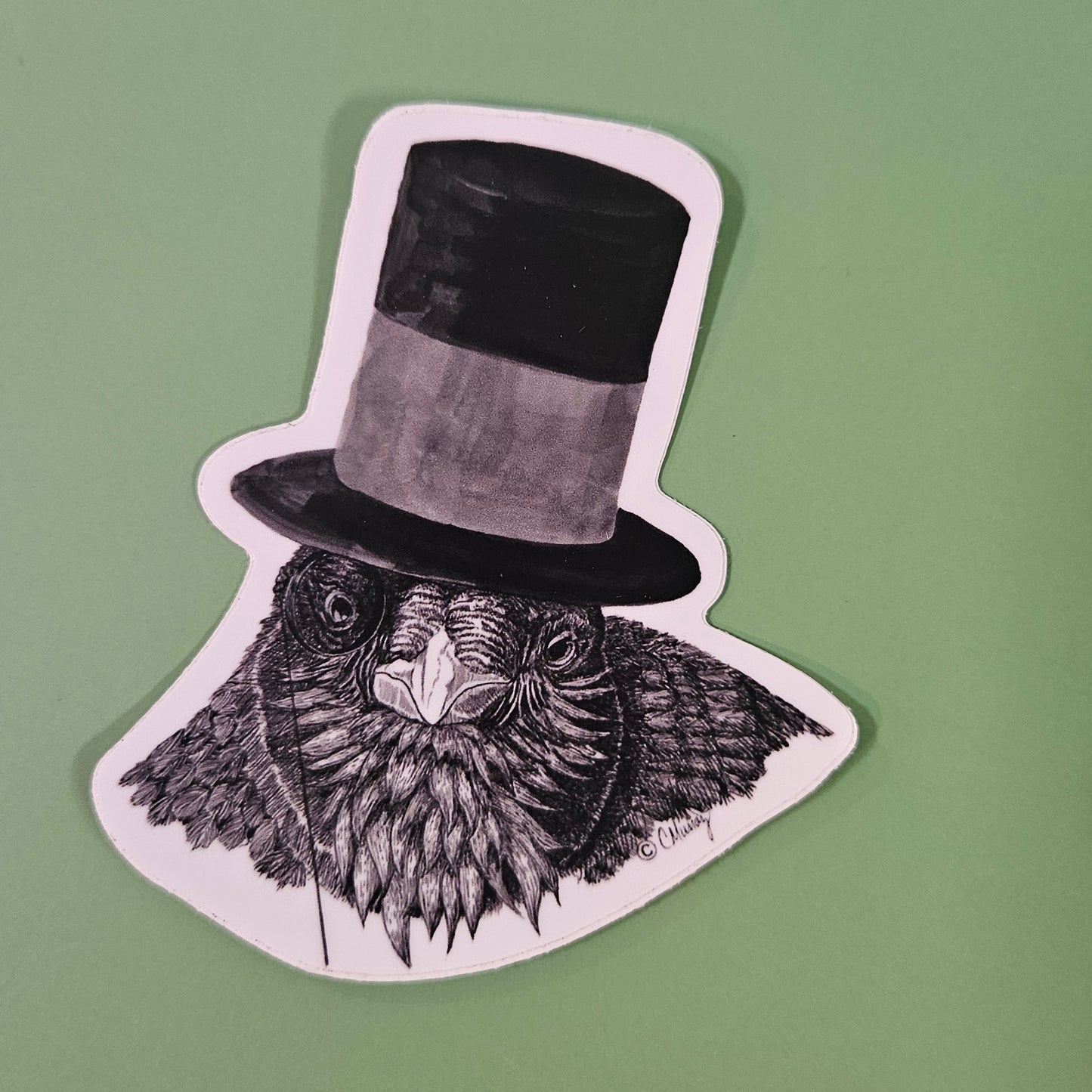 Raven in Top Hat Sticker – 3x3 Inch Waterproof Vinyl Decal