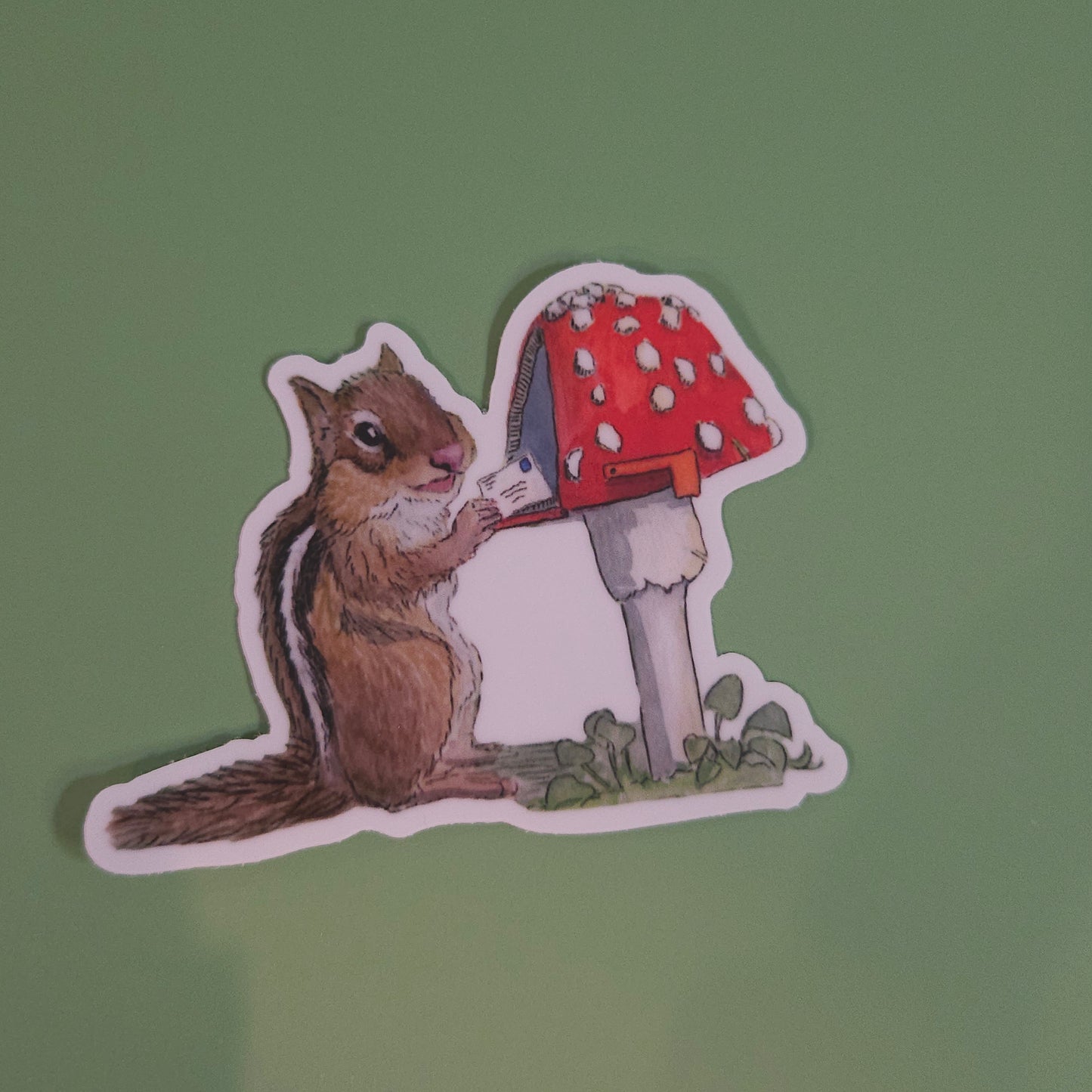 Mushroom Mailbox Chipmunk Sticker - 3x3 inches vinyl decal