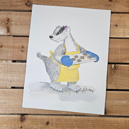 Baking Badger with yellow apron (2 painting set)