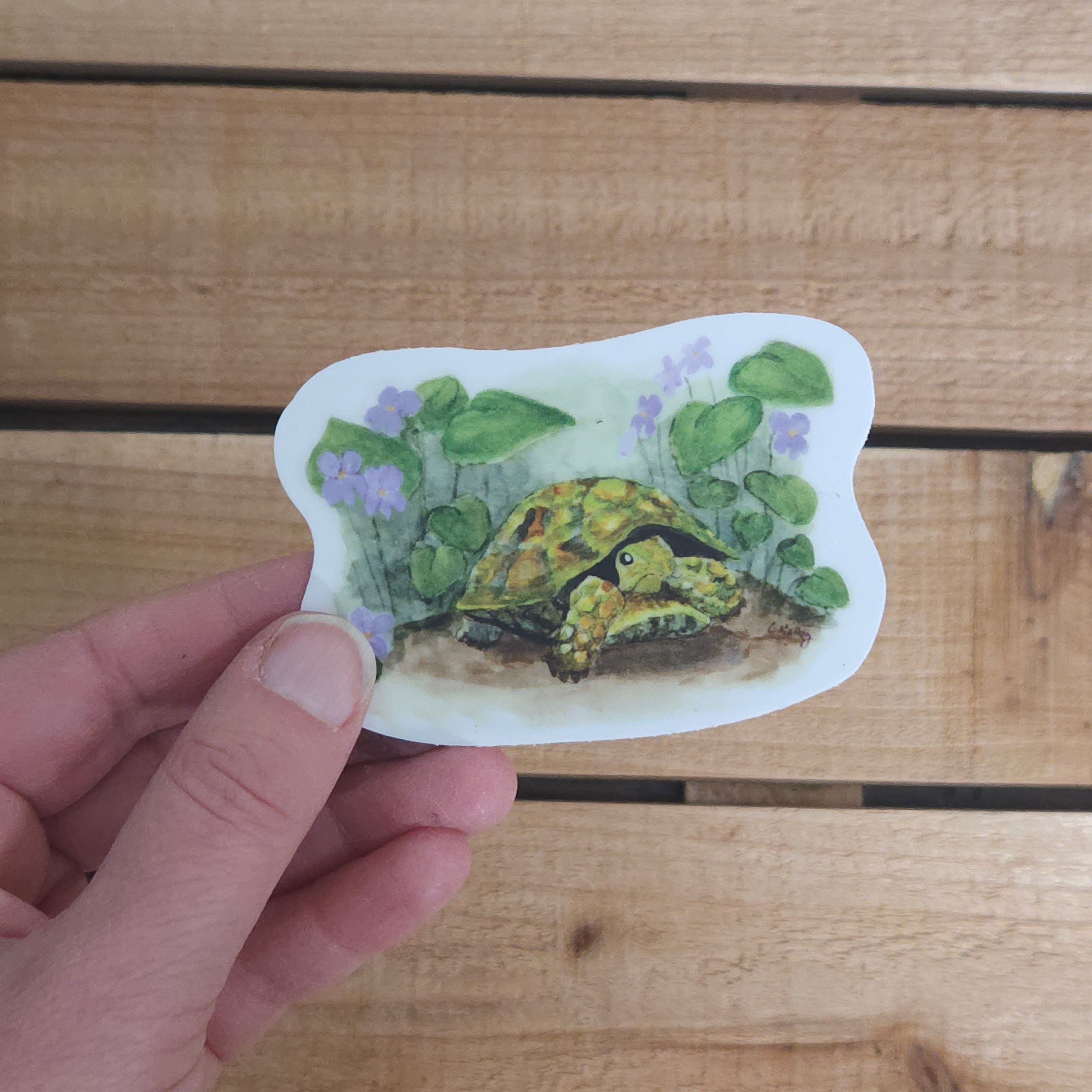 Turtle and Violets Sticker | Waterproof Vinyl 3x3 Sticker – CritterWit