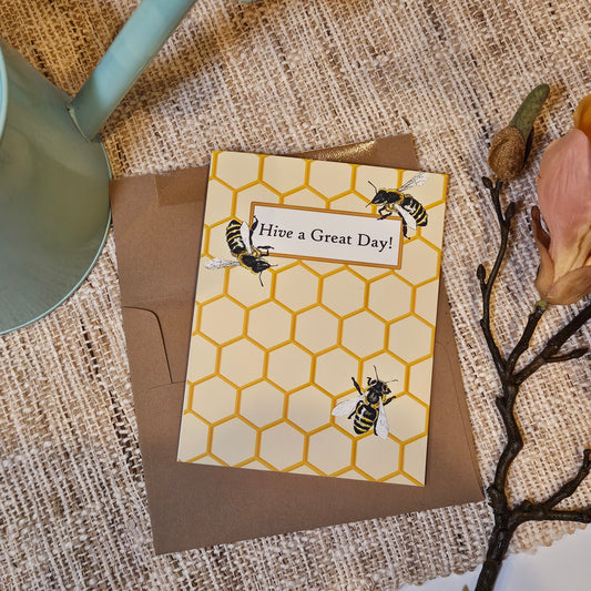 “Hive a Great Day!” Honey Bee Greeting Card | 4.25 x 5.5 inches | Kraft Envelope Included