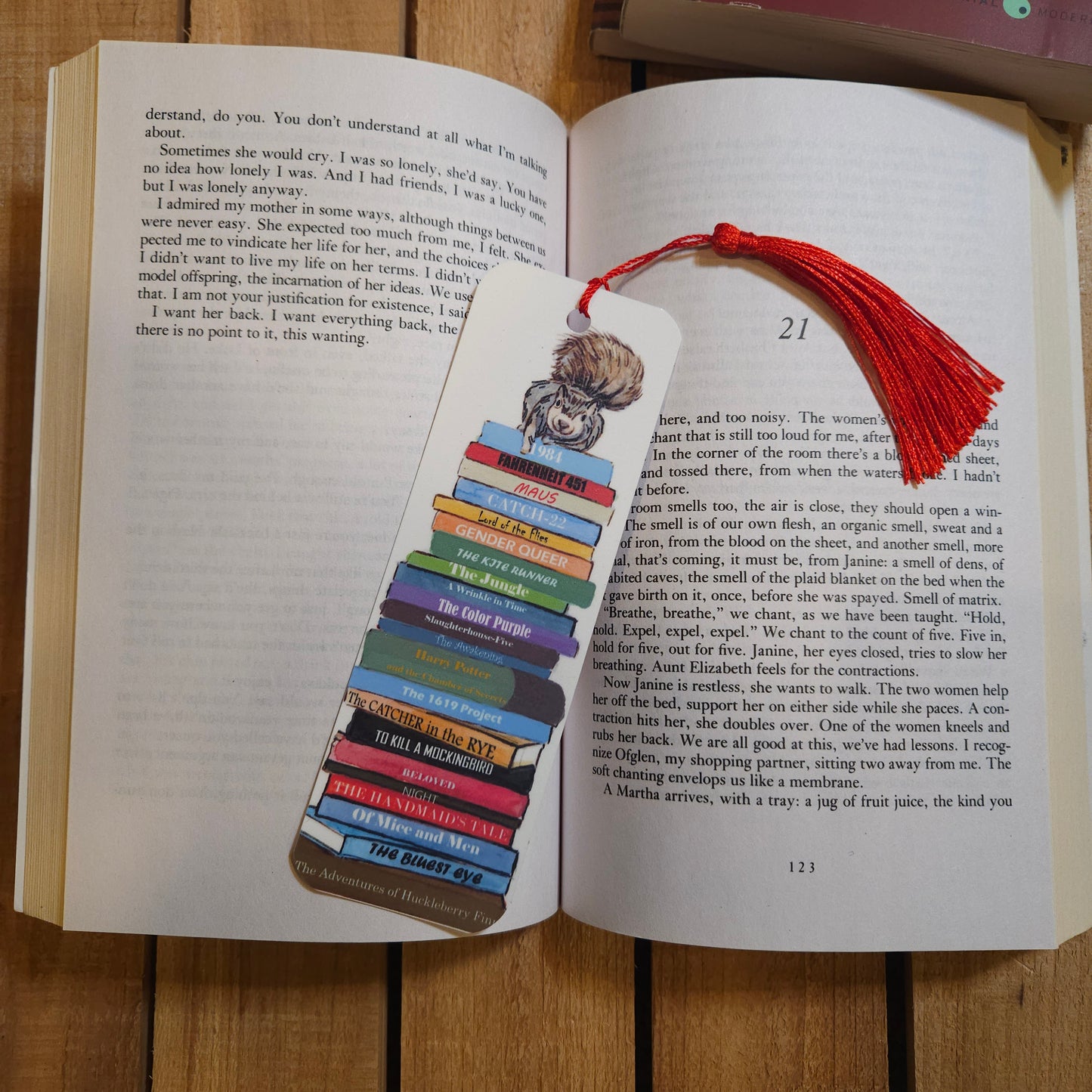 Banned Books Stack – Illustrated Woodland Bookmark