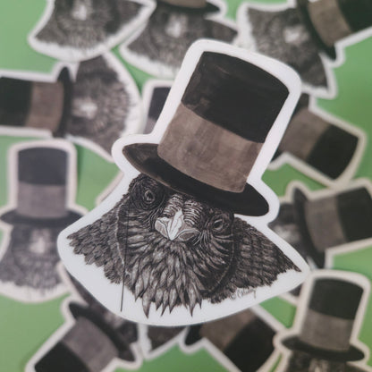 Raven in Top Hat Sticker – 3x3 Inch Waterproof Vinyl Decal