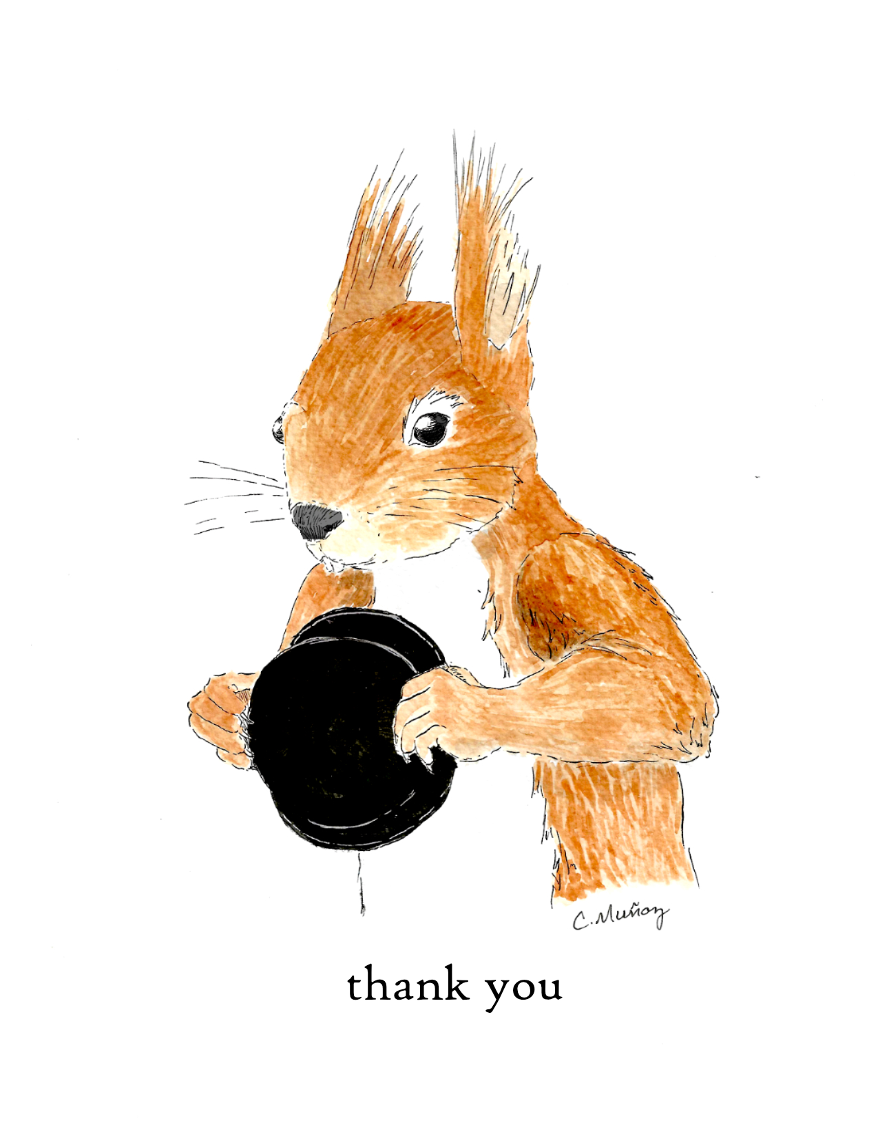 Red Squirrel Thank You Card – 4.25 x 5.5 inches, Blank Inside, Envelope Included