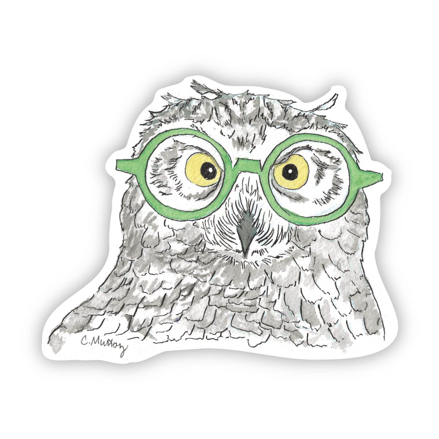 Snowy Owl Green Specs Sticker - 3x3” waterproof vinyl decal